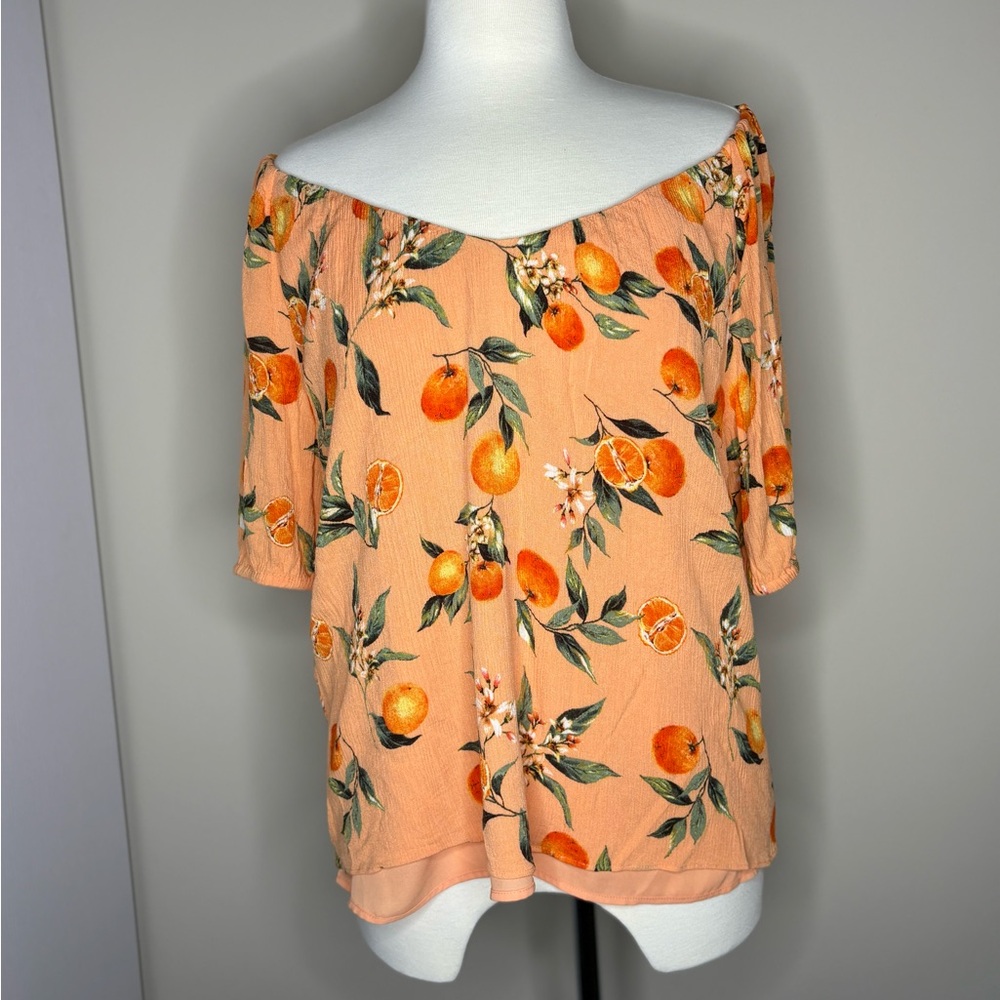LOFT Peach Floral Off-Shoulder Blouse